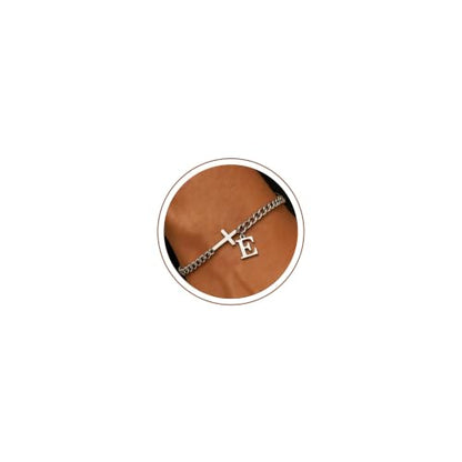 Cross Bracelets for Men Initial A - Z Faith Cross Bracelets Gifts - color: Silver E