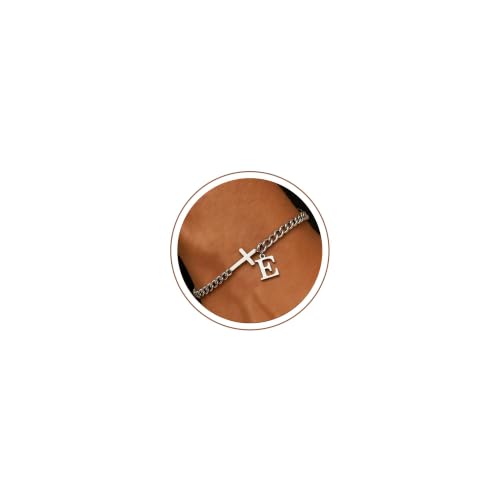 Cross Bracelets for Men Initial A - Z Faith Cross Bracelets Gifts - color: Silver E