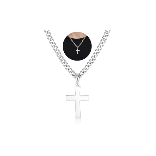 925 Sterling Silver Cross Necklaces for Mens Women CZ Beveled Edge - color: Beveled edge silver cross