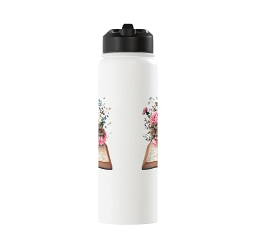 Faith-Based Floral Scripture Design for Women Stainless Steel Insulated Water Bottle - color: White