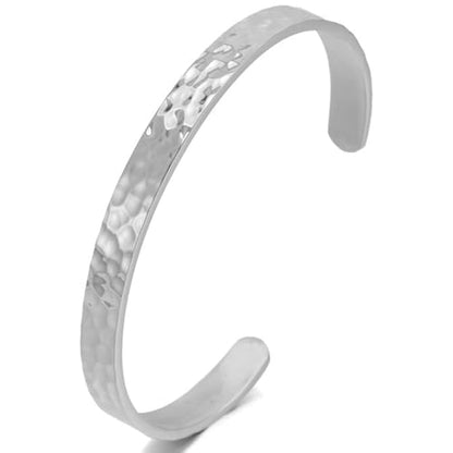 Jude Jewelers 6mm Width Stainless Steel Hammered Surface Classical Plain Open Cuff Bangle Bracelet - color: Silver