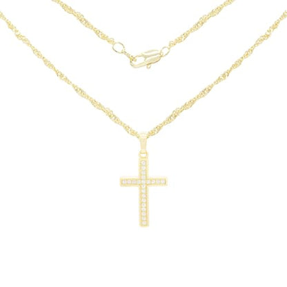 BEBERLINI Cross Cubic Zirconia Pendant 14K Gold Filled Rope Chain Necklace Set Fashion Jewelry Gift For Women 2.2 mm 18”