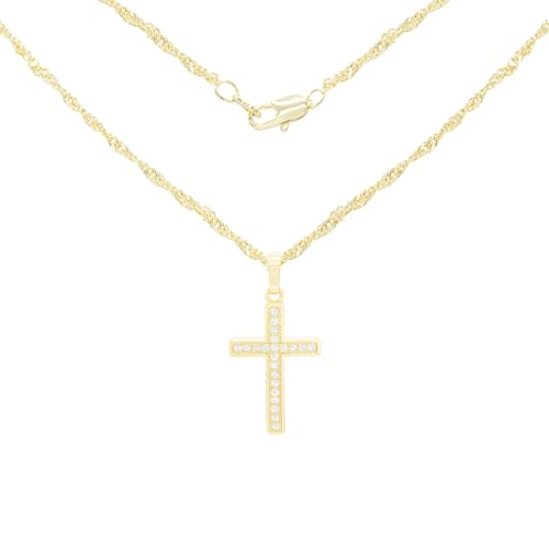 BEBERLINI Cross Cubic Zirconia Pendant 14K Gold Filled Rope Chain Necklace Set Fashion Jewelry Gift For Women 2.2 mm 18”