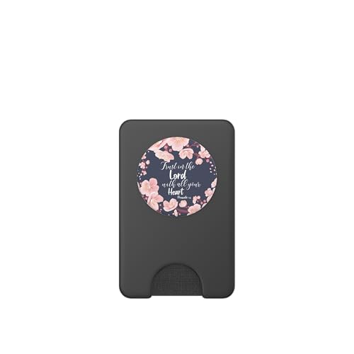Christian Bible Verse Proverbs 3:5 Navy Blue Floral PopSockets PopWallet for MagSafe - style: Magnetic PopWallet
