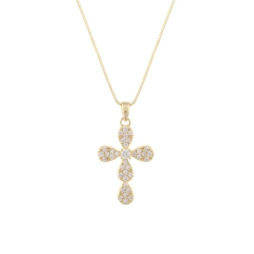 Gold Cross Necklace for Women, 14K Gold Plated - style: Flower-shaped cross