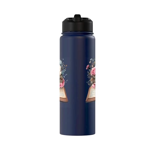 Faith-Based Floral Scripture Design for Women Stainless Steel Insulated Water Bottle - color: Navy Blue