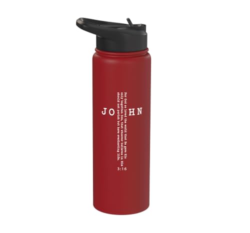 John 3:16 Bible Verse Christian Cross Front, Back Print Stainless Steel Insulated Water Bottle - color: Red