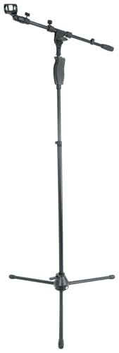 Rockville RVMIC3 V2 Black Tripod Mic Stand with Metal Hand Clutch and Boom