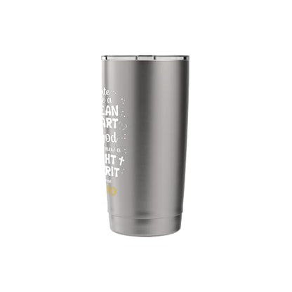 Create in me a clean heart o god psalm 51:10 faith flower Stainless Steel Insulated Tumbler - color: Brushed Steel