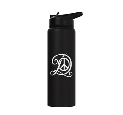 fancy Italic script Initial Letter D minimalist peace sign Stainless Steel Insulated Water Bottle - color: Black