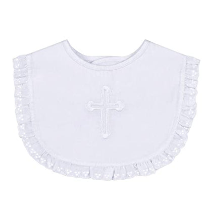 Baby Girls Embroidered Cross Baptism Bib Infant Christening Outfits Gift - color: Lace White