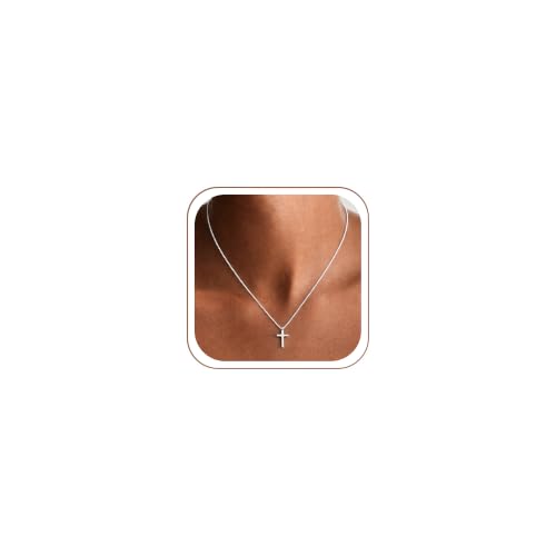 925 Sterling Silver Cross Necklace for Women,1.0MM Box Chain Cross Necklace - color: Silver-18
