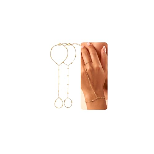 LALAPPLE Gold-Plated Hand Chain Bracelets for Women, 3Pcs - color: HB-gold 2pcs