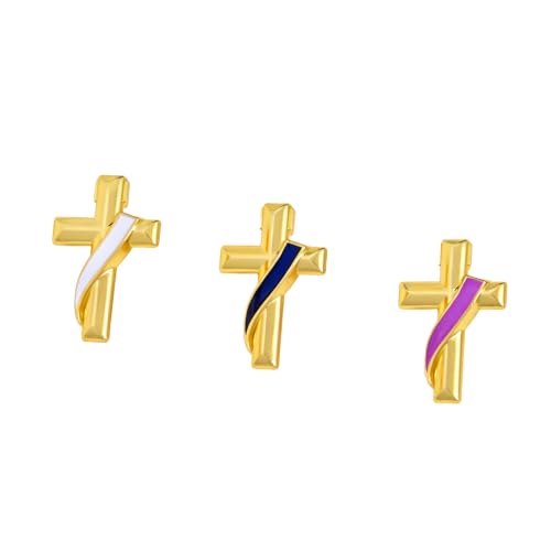 Clergy Gold Cross Lapel Pin with Enamel Ribbon, Christian Religious Brooch Badge, Suit Collar Accessory Faith Gift for Church Staff Believers - color: Purple