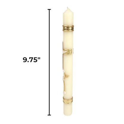 Needzo Ornate Dove Baptismal Candle - Hand-Decorated with Gold Wax, ⅞ Dia x 9¾ " H