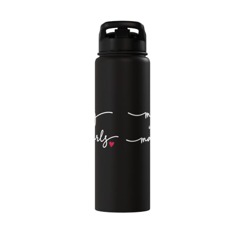 Mahjong With MahGirls Elegant Script Heart Stainless Steel Insulated Water Bottle - color: Black