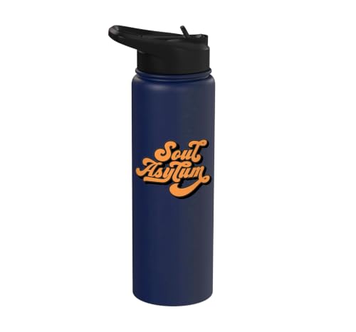 Soul Asylum Retro Script Design – Spiritual Wellness Stainless Steel Insulated Water Bottle - color: Navy Blue