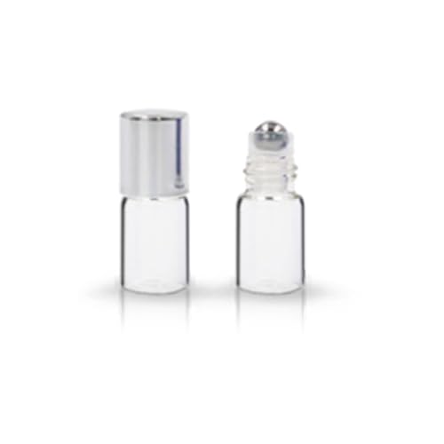 20 Pack Set 2ML(5/8 Dram) Mini Sample Roll Glass Bottles for Essential Oils Roller Refillable Perfume Roll Bottle (2ML Pure Sliver) - color: 2ML Pure Sliver