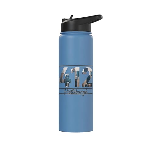 412 Skyline Number City Pride Script Stainless Steel Insulated Water Bottle - color: Light Blue