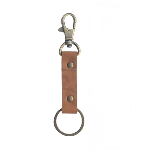 JJNUSA Genuine Leather Keychain Walnut Leather Key Holder Mens Belt Key Chain Ring Fob - color: Tan