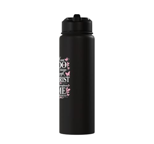 Philippians 4:13 Butterfly Inspirational Design Stainless Steel Insulated Water Bottle - color: Black