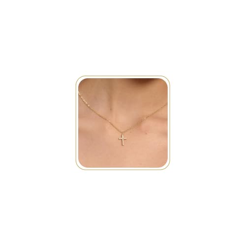 Tewiky Cross Necklace for Women Gold Cross Pendant Cute Necklaces - color: Gold CZ Cross