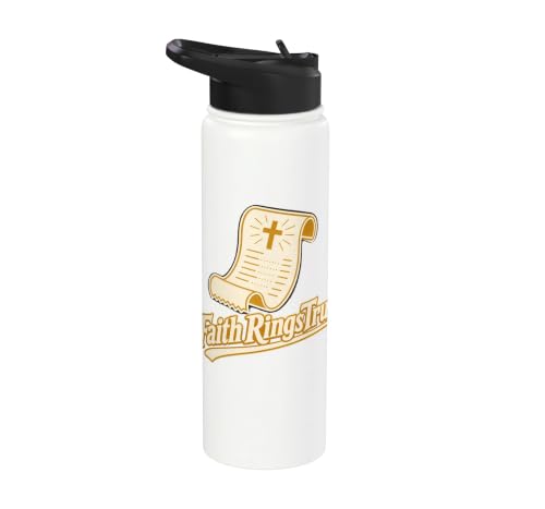 Faith Rings True Christian Scripture Cross Stainless Steel Insulated Water Bottle - color: White