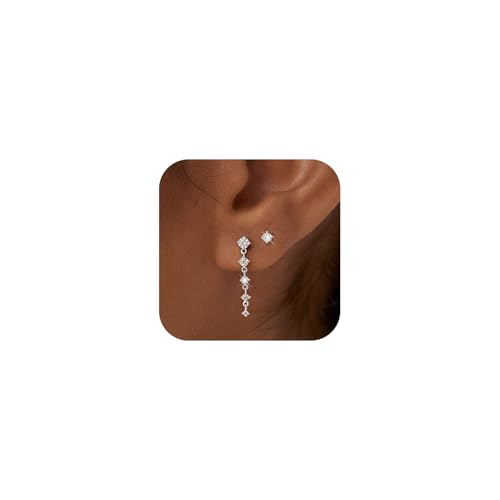 Bheop Gold Silver Dangle Earrings for Women, Cubic Zirconia Earring Stack - color: Silver-cz tassel stud set