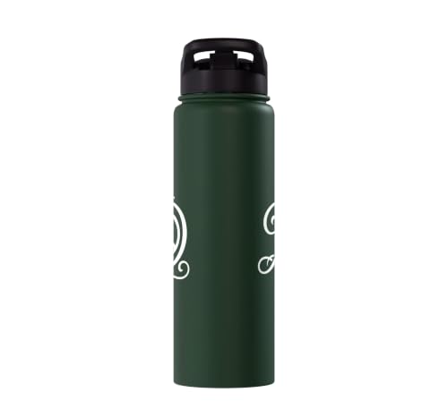 fancy Italic script Initial Letter D minimalist peace sign Stainless Steel Insulated Water Bottle - color: Dark Green