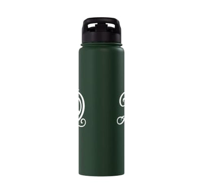 fancy Italic script Initial Letter D minimalist peace sign Stainless Steel Insulated Water Bottle - color: Dark Green