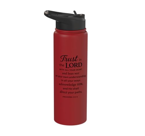Trust In The Lord Scripture Bible Verse Proverbs 3:5 6 Pray Stainless Steel Insulated Water Bottle - color: Red