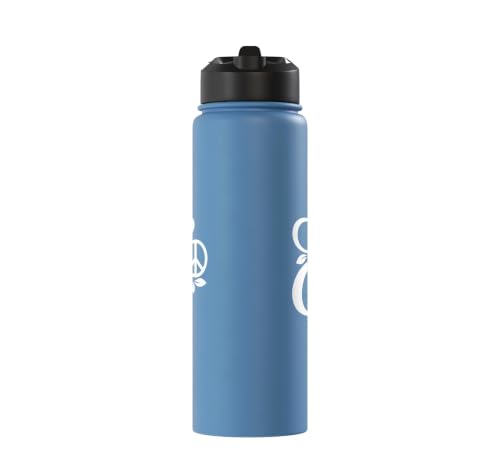 fancy Italic script Initial Letter E minimalist peace symbol Stainless Steel Insulated Water Bottle - color: Light Blue