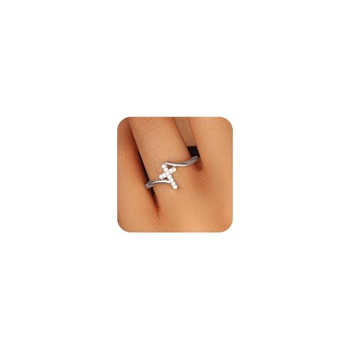 Cross Ring Women 14K Gold Plated Statement Stackable Engagement Christian - color: B - silver
