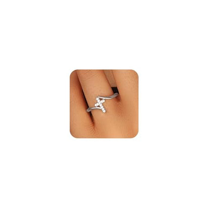 Cross Ring Women 14K Gold Plated Statement Stackable Engagement Christian - color: B - silver