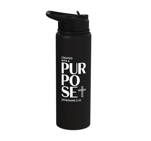 Created With A Purpose Ephesians 2 10 Verse Stainless Steel Insulated Water Bottle - color: Black