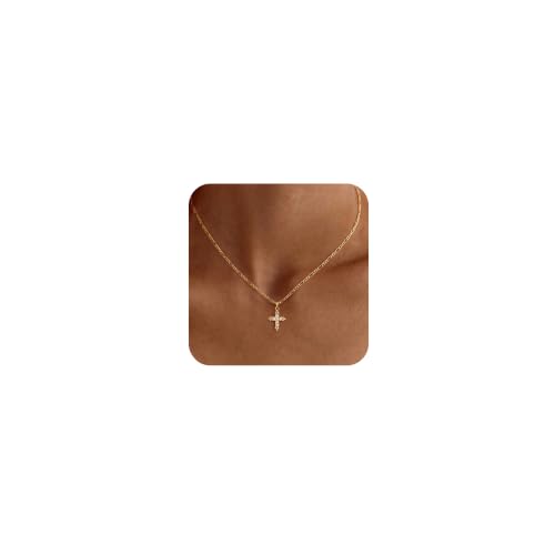 Cross Necklace for Women, Dainty Gold Necklace Tiny Cross Charm Necklace - color: Gold-Cross 3
