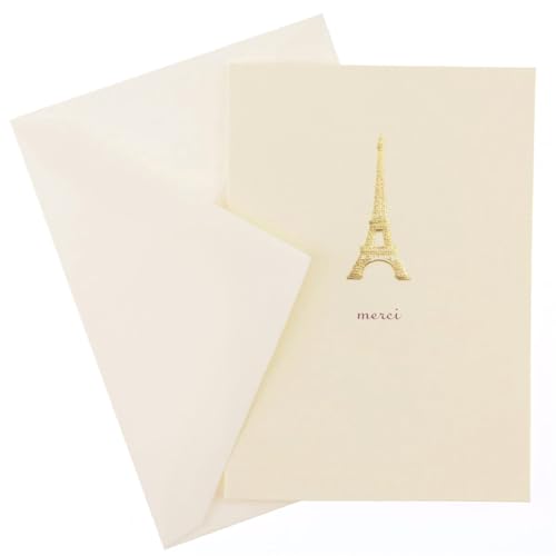 Graphique Eiffel Tower Merci Notecards – 10 Embossed Gold Foil Blank Cards with Envelopes – Boxed Set – 3.25" x 4.75" - color: Eiffel Tower