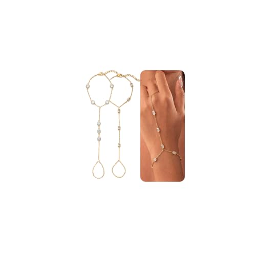 LALAPPLE Gold-Plated Hand Chain Bracelets for Women, 3Pcs - color: HB-gold glitter 2pcs