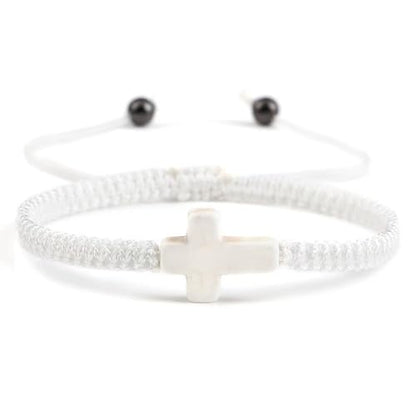 Colorful Cross Braided Handmade Woven Rope Prayer Protection Bracelet Inspirational Religious Christian Protection Bangle for Women Men Couple Friendship Jewelry - color: white