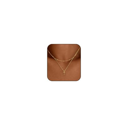 Cross Necklace for Women, Dainty Gold Necklace Tiny Cross Charm Necklace - color: Gold-Beaded+Cross