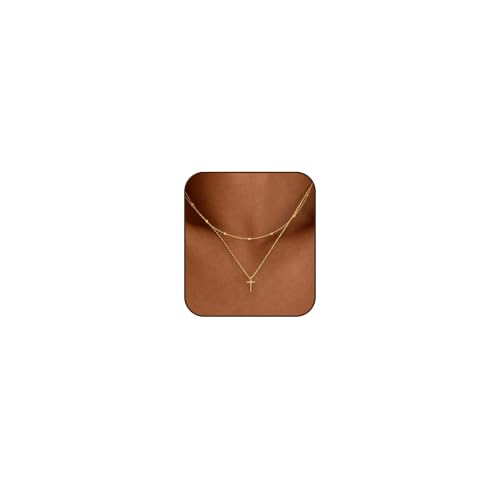 Cross Necklace for Women, Dainty Gold Necklace Tiny Cross Charm Necklace - color: Gold-Beaded+Cross