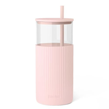 SANDJEST Glass Water Bottle with Silicone Sleeve 20oz, Glass Tumbler with Straw and Lid, Smoothie and Iced Coffee Cup, Gifts for Women Teen Girls Birthday Christmas (Dusty Pink) - color: Dusty Pink