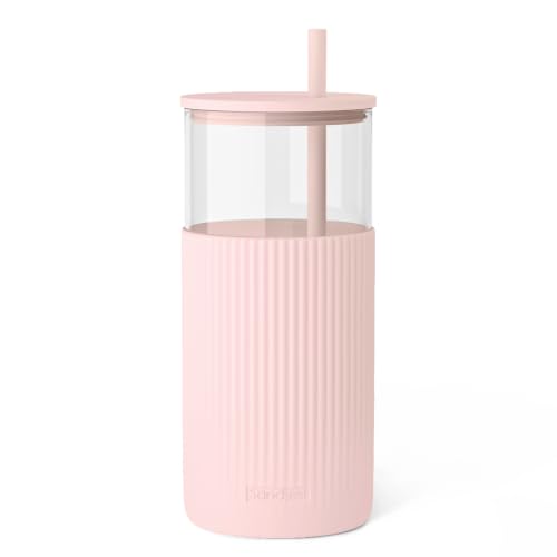 SANDJEST Glass Water Bottle with Silicone Sleeve 20oz, Glass Tumbler with Straw and Lid, Smoothie and Iced Coffee Cup, Gifts for Women Teen Girls Birthday Christmas (Dusty Pink) - color: Dusty Pink