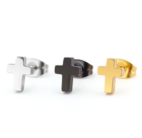 Cross Stud Earring for Women Men Dainty Small Cross Earrings Minimalist Simple Gold Silver Black Religious Faith Cross Studs - color: Silver