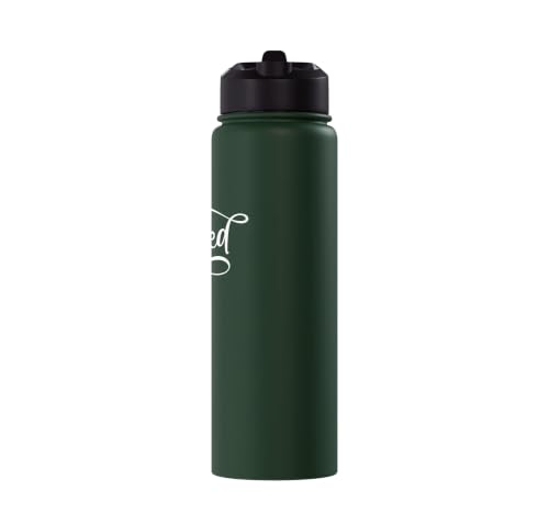 Blessed White Fancy Script Christian Religious God Jesus Stainless Steel Insulated Water Bottle - color: Dark Green