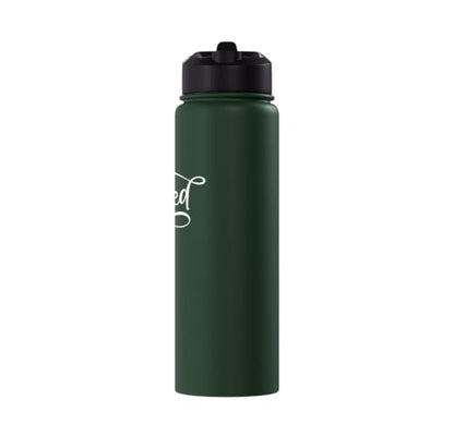 Blessed White Fancy Script Christian Religious God Jesus Stainless Steel Insulated Water Bottle - color: Dark Green