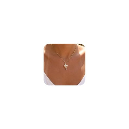 CONRAN KREMIX Waterproof Gold Layered Cross Necklace for Women Non Tarnish,14k Gold Plated Stainless Steel Dainty Cross Necklace Stack Necklaces Set for Women Christian Gifts Jewelry - color: Gold-Cross05