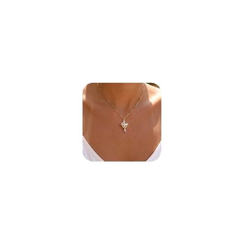 CONRAN KREMIX Waterproof Gold Layered Cross Necklace for Women Non Tarnish,14k Gold Plated Stainless Steel Dainty Cross Necklace Stack Necklaces Set for Women Christian Gifts Jewelry - color: Gold-Cross05