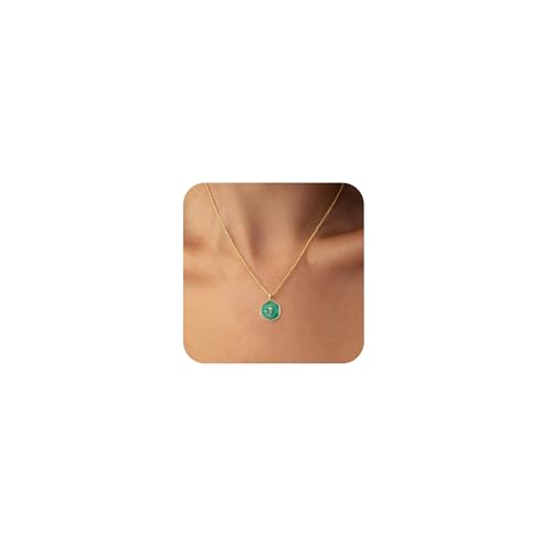 Robaice Cross Necklace for Women, Dainty 14K Gold Plated Cross Necklace - style: disc cross green