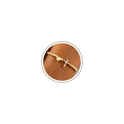 Turandoss Gold Cross Bracelet for Women Heart Beaded Bracelet Faith Jewelry - color: CZ Cross Bracelet